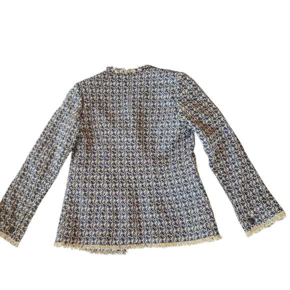 Rag & Bone Ezra Cotton-Blend Linton Tweed Long Blazer Size 0 Cream And Blue - Picture 2 of 9